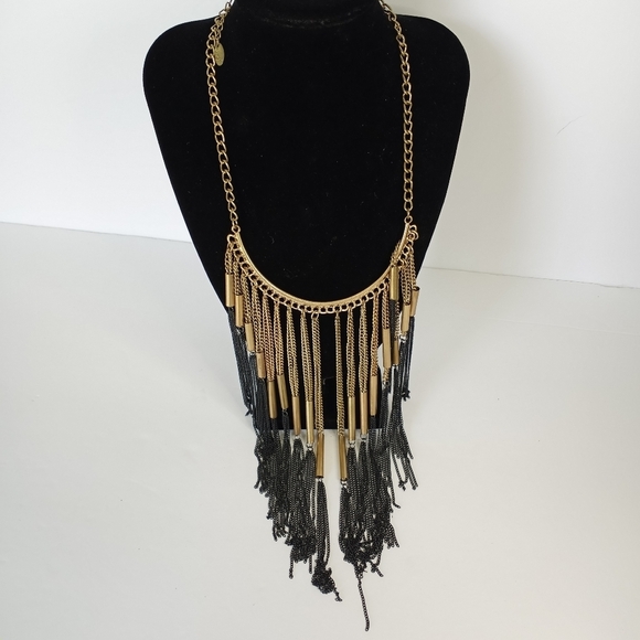 etc! Statement Womens Necklace Gold Black Chain Tiered, Formal Tasseled Fringed - Picture 2 of 6